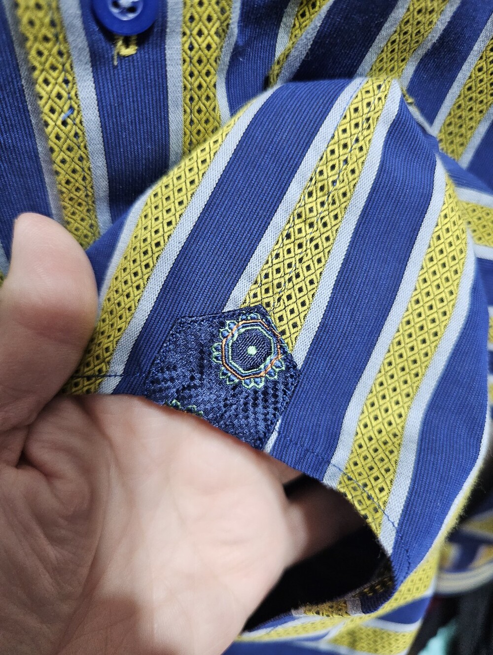 Robert Graham Men's Blue Chartreuse Striped Long-Sleeve Button-Up Shirt Size 2XL - Picture 7 of 12